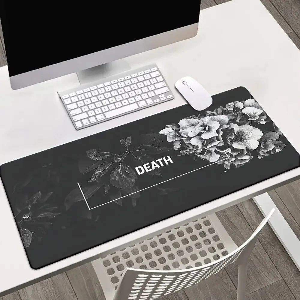 

Черный коврик для стола с цветочным принтом и графикой в стиле дэт-арт, прочная резиновая основа, коврик для мыши для игр и офиса