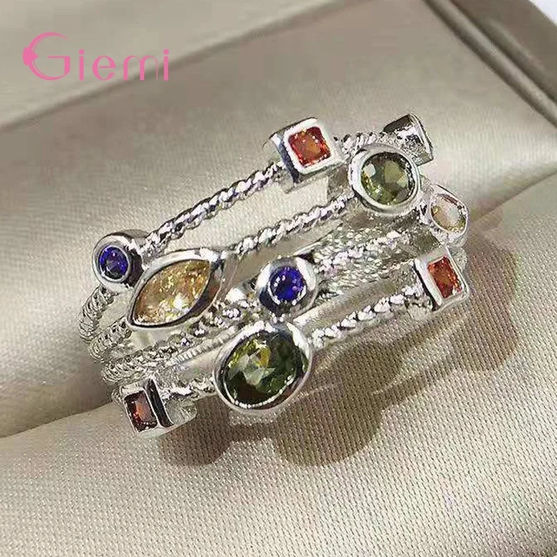 Trendy Fashion 925 Sterling Silver Women Rings Multi Layer Full Micro Paved Cubic Zirconia Jewelry Gift Rhineston Ornament