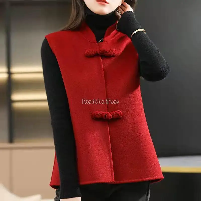 2025 Chinese style tang suits vest autumn and Spring vest oriental style vintgae vest women red spring festival warm vest a731