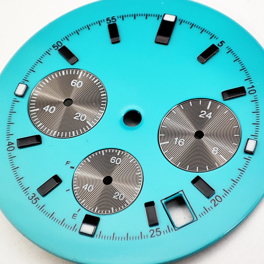 

New VK63 32.5mm Classic 3Eyes Sunburst Matte Man Watch Dial for VK63 Quartz Movement Green Lume Mod Parts Case Accessories