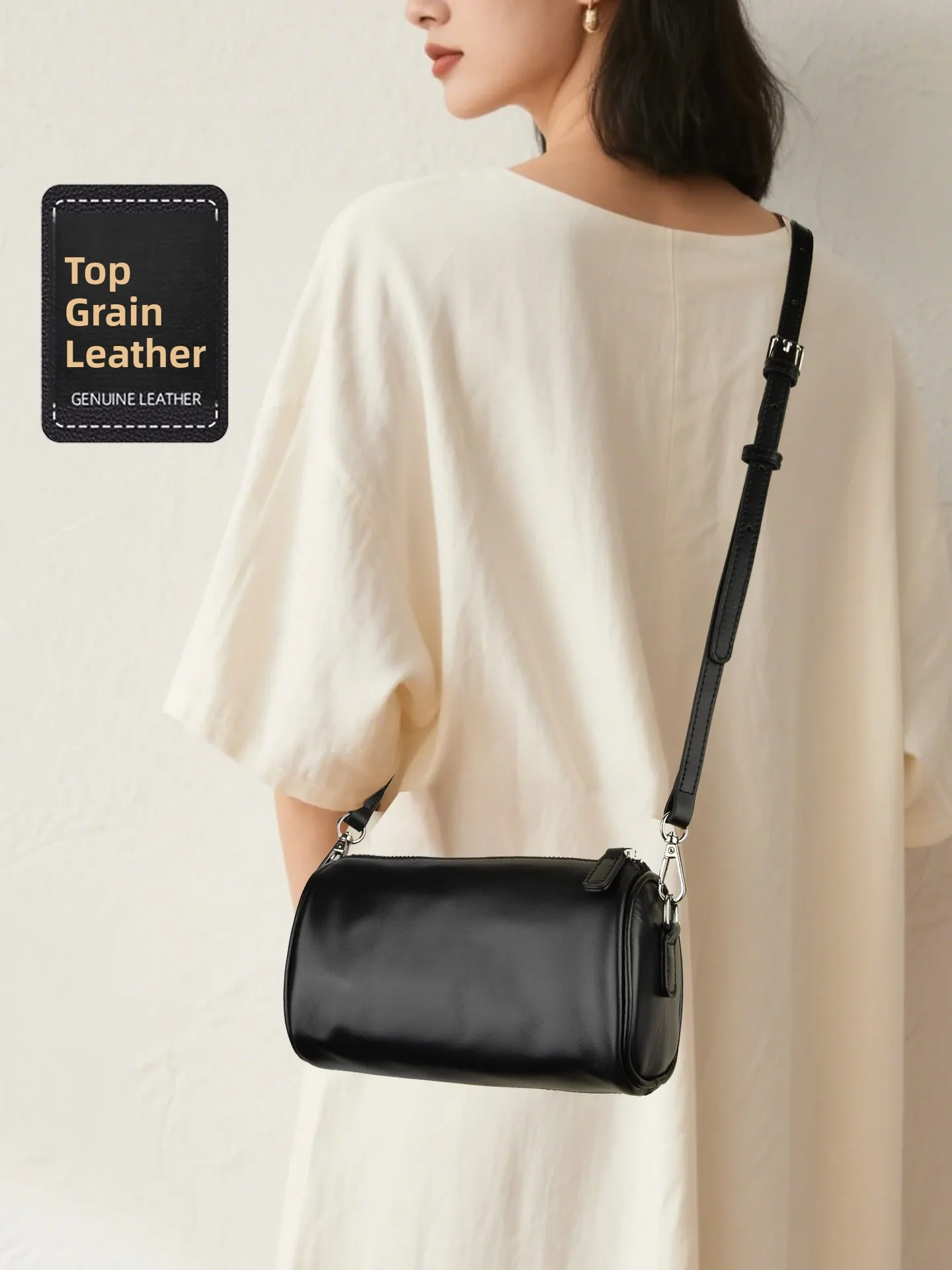 

Ele Faionable Top Layer Cowhide Leather Handbag Single oulder Slant Cross Small Classic Versatile Pillow aped Bag f...