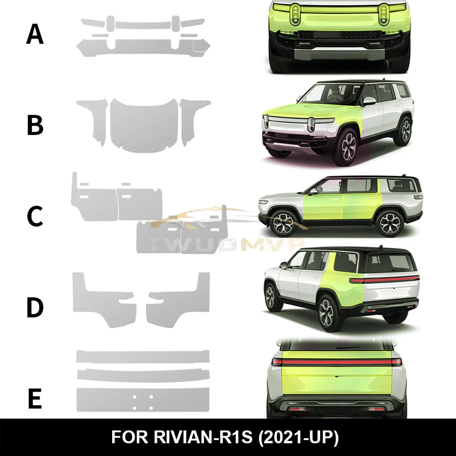 

Pre-Cut Paint Protection Film For Rivian R1S 2021-2024 2025 Car Clear Kit PPF Body Sticker Styling TPU Transparent