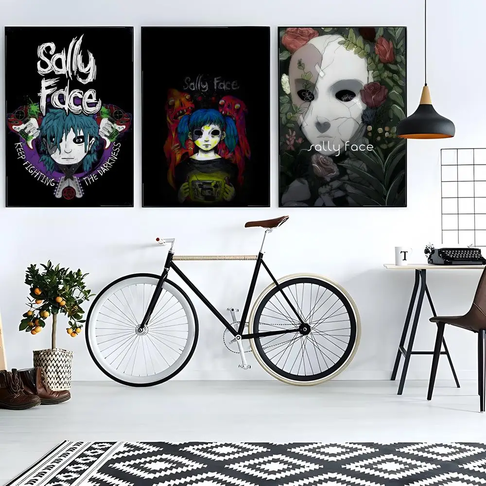 Horror Game S-Sally Face Art Poster Sticky Poster Paper Sticker DIY Room Bar Cafe Wall Decor Gift