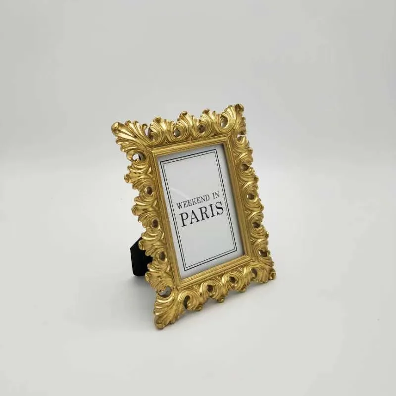 

Mutihome Home Decor Items Room Decoration Photo Frame Picture Frames French Medieval Hollow Gold Resin Photo Frame 6-inch