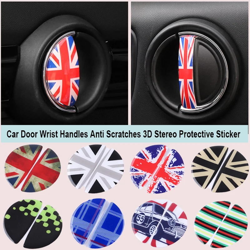 2 uds para MINI Cooper R55 R56 R58 R59 R60 R61 F54 F55 F56 F60 manijas de muñeca de puerta de coche antiarañazos pegatina protectora estéreo 3D