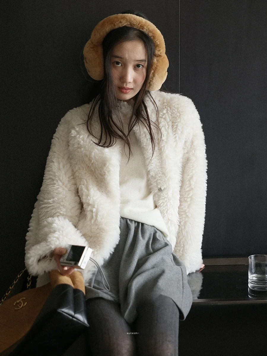 

Lalaglow Women's Warm Mid-Length Fur Coat Stand Collar Thiened Polyester Fiber Commute Sle Long Sve Color