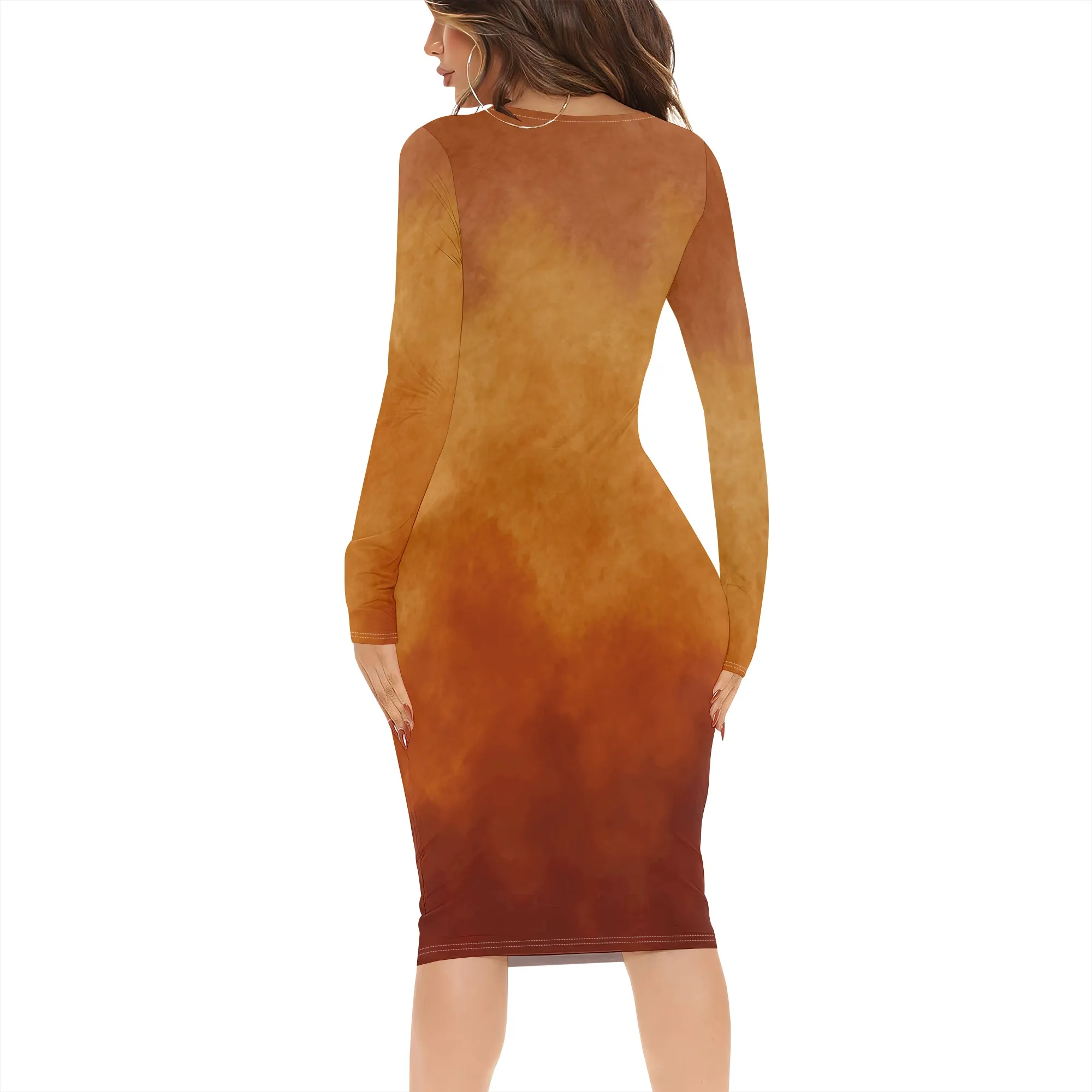 สตรีฤดูใบไม้ร่วงลําลองเซ็กซี่แขนยาวชุดเข้ารูปพื้นฐานดินสอ Midi Club Dresses