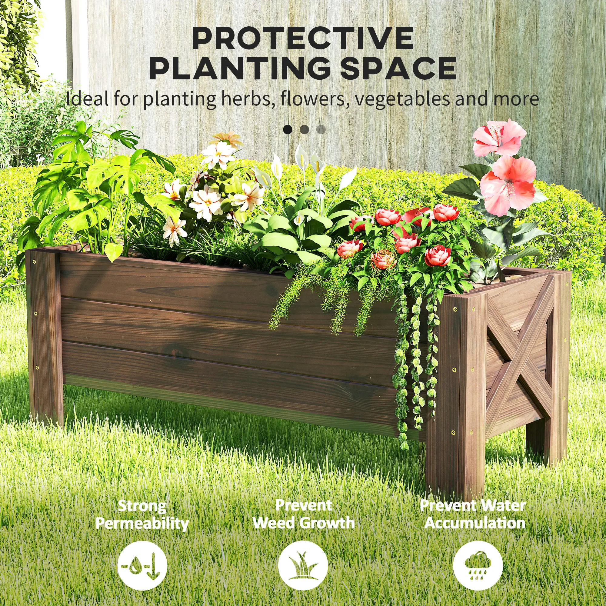 Wooden Garden Raised Bed Planter Box Flower Vegetable Grow Pot 100X36.5X36Cm