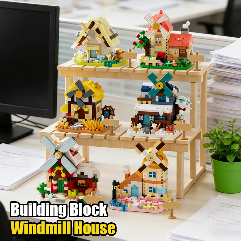 Zestaw klocków do budowy wiatraka DIY Zabawki dla dzieci Model architektury ulicznej Edukacyjne klocki do składania Dekoracyjne prezenty do domu