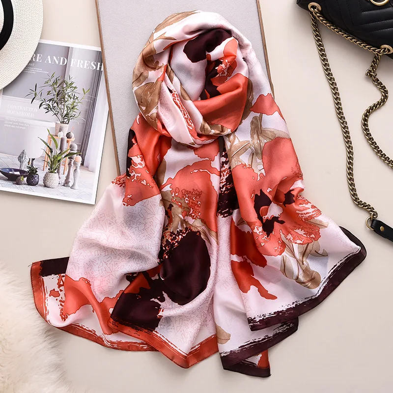 2023 Women Silk Winter Scarf Luxury Design Print Lady Beach Shawl Scarves Fashion Smooth Foulard Female Hijab 180cm x90cm