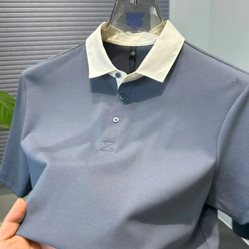 

Мужская летняя высококачественная рубашка-поло с короткими рукавами. Рубашка с воротником, юбка с короткими рукавами, футболка с разрезом по подолу, повседневная дышащая одежда