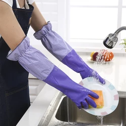 ​​Dishwashing Cleaning Gloves Home Waterproof Non-slip Thick ​​Fleece Latex Rubber Gloves Thermal Laundry Dishwashing Gloves
