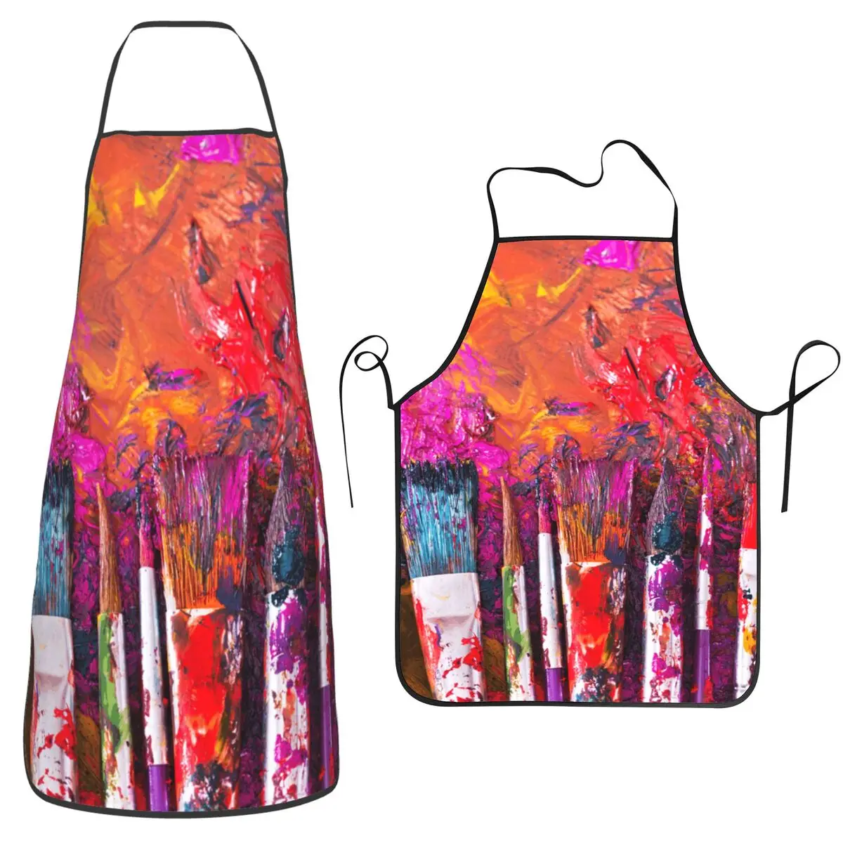 Colour Paint Brush Brushes Print Aprons Chef Cuisine Tablier Sleeveless Bib Kitchen Cleaning Pinafore for Women Men Gardening