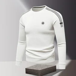 Spring Autumn Men's Clothing Long Sleeve Round Neck Printing Contrast Color Pullover Striped T-shirt Casual Boyfriend Tops