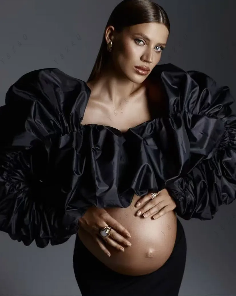 Superbe Satin 2 pièces robes de grossesse sirène élégante femmes robes avec manches femme Maxi robes pour matermité phitographie