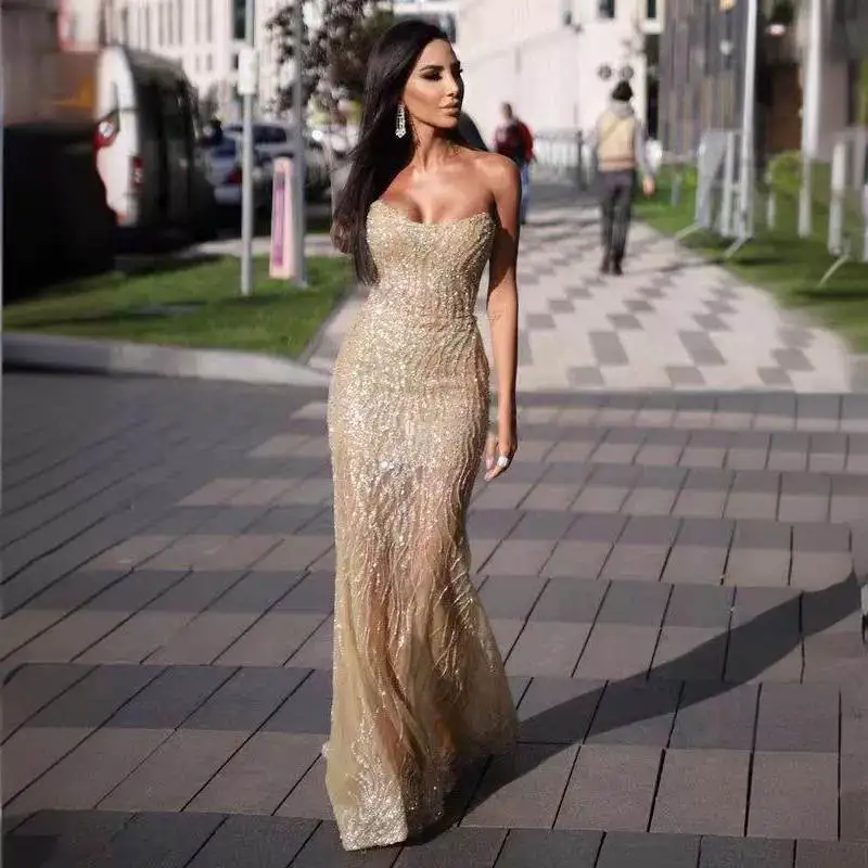 Vintage Sequined Mermaid Evening Dress Sweetheart Backless Formal Prom Gowns Special Occasion Dresses robe de soiree