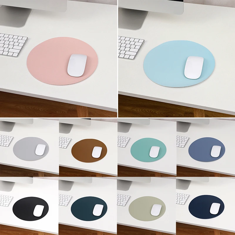 Solid Color Round Mouse Pad Single Sided Waterproof PU Leather Mouse Pad Non-slip Pad For Computer Mouse Office Accessories