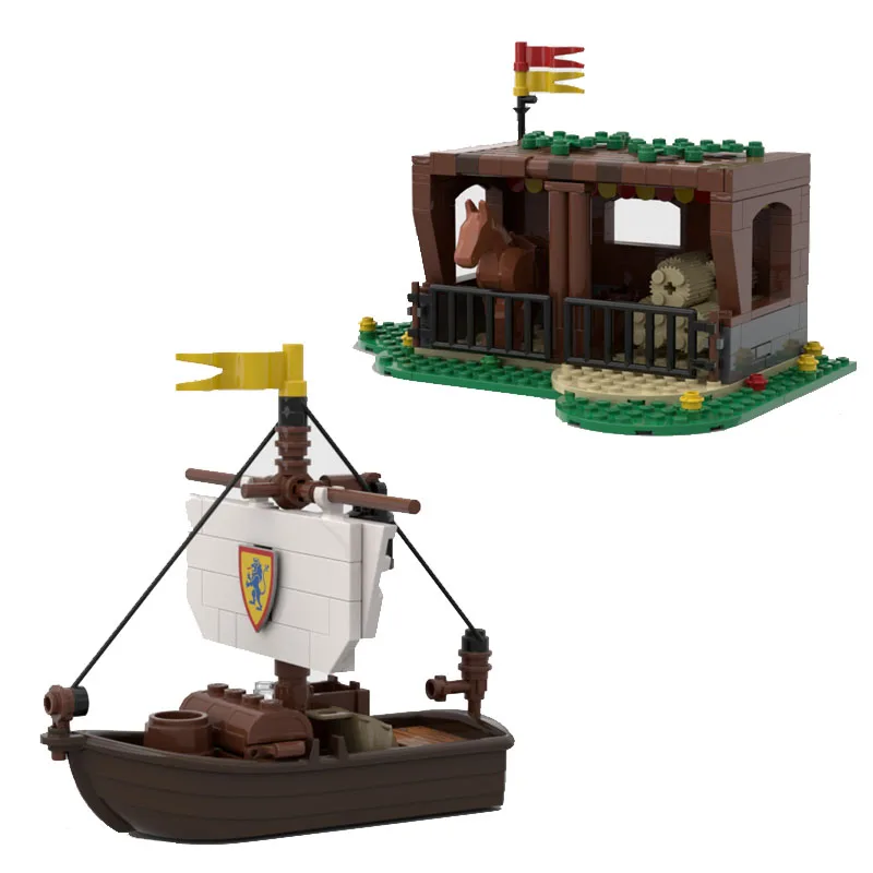 

Custom MOC Medieval Ship and Stable Building Blocks Set - Creative DIY Construction Toy for Holiday Gift