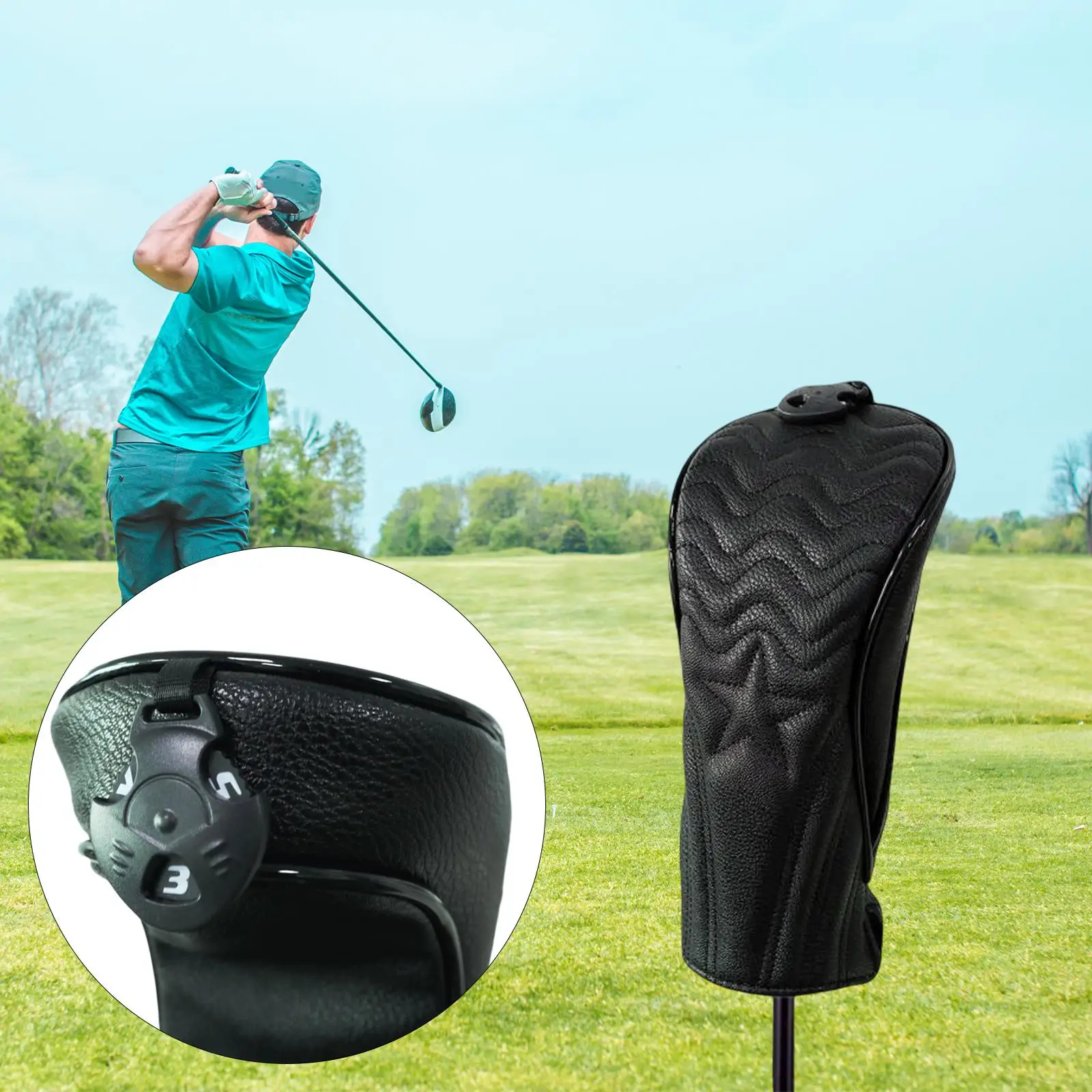 Golf Wood Head Cover Premium PU Leather with Number Tag Protective Sleeve for Fairway 3 5 Wood Golfer Gift for Men Women