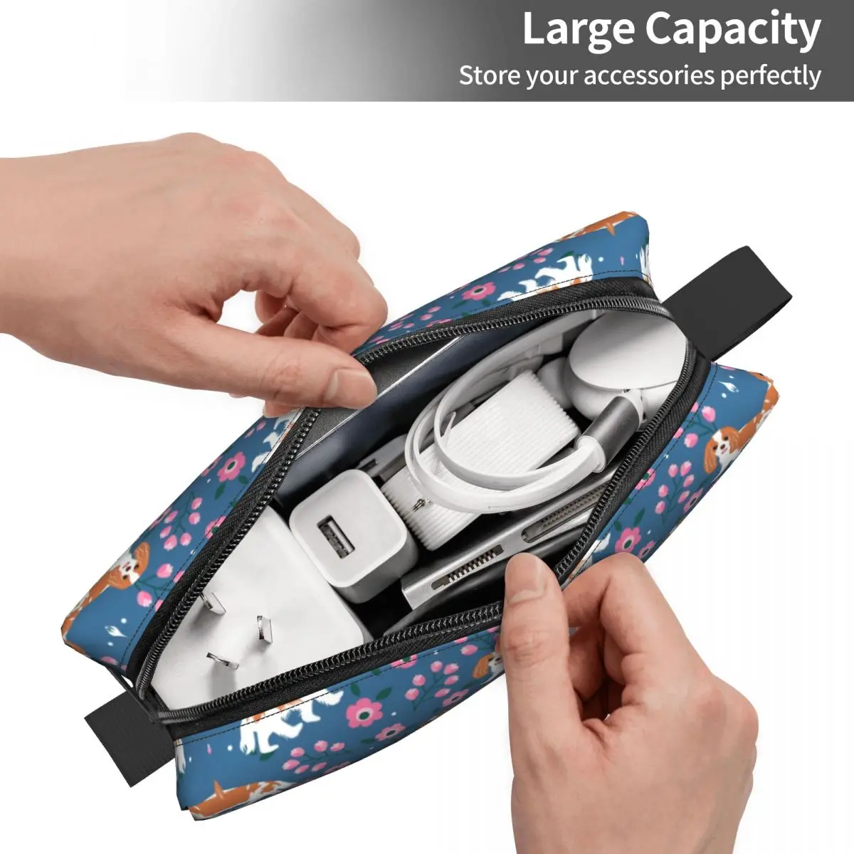 Custom Travel Cavalier King Charles Spaniel Toiletry Bag Portable Pet Dog Makeup Cosmetic Organizer for Women Storage Dopp Kit