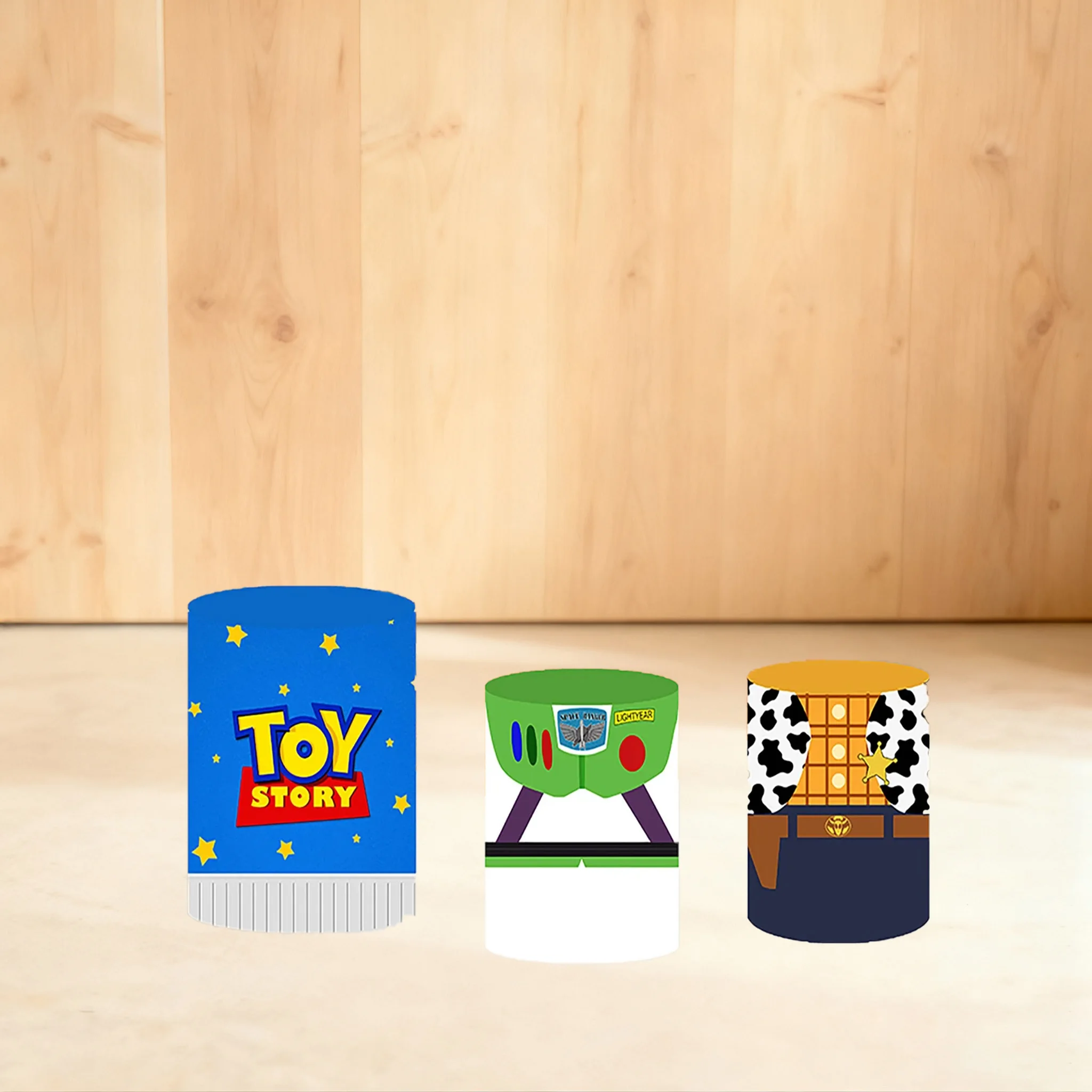 Custom Toy Story Cylinder Cover Background Blue Sky And White Clouds Buzz Lightyear Children's Birthday Baby Shower Round Base #1