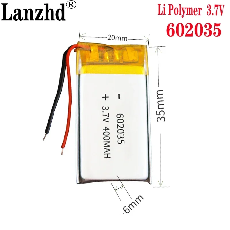 

602035 3.7V 400mAh Lithium polymer Rechargeable Battery For MP3 MP4 MP5 DVR GPS bluetooth headphone Car Tachograph Li-po cells