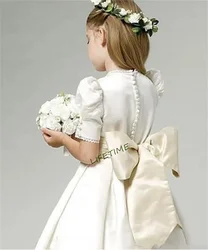 Hot Flower Girl Dress White A-Line Bow Sash Sleeveless Solid O-Neck Girls First Communion Dress Hot Sale Vestido De Comunion