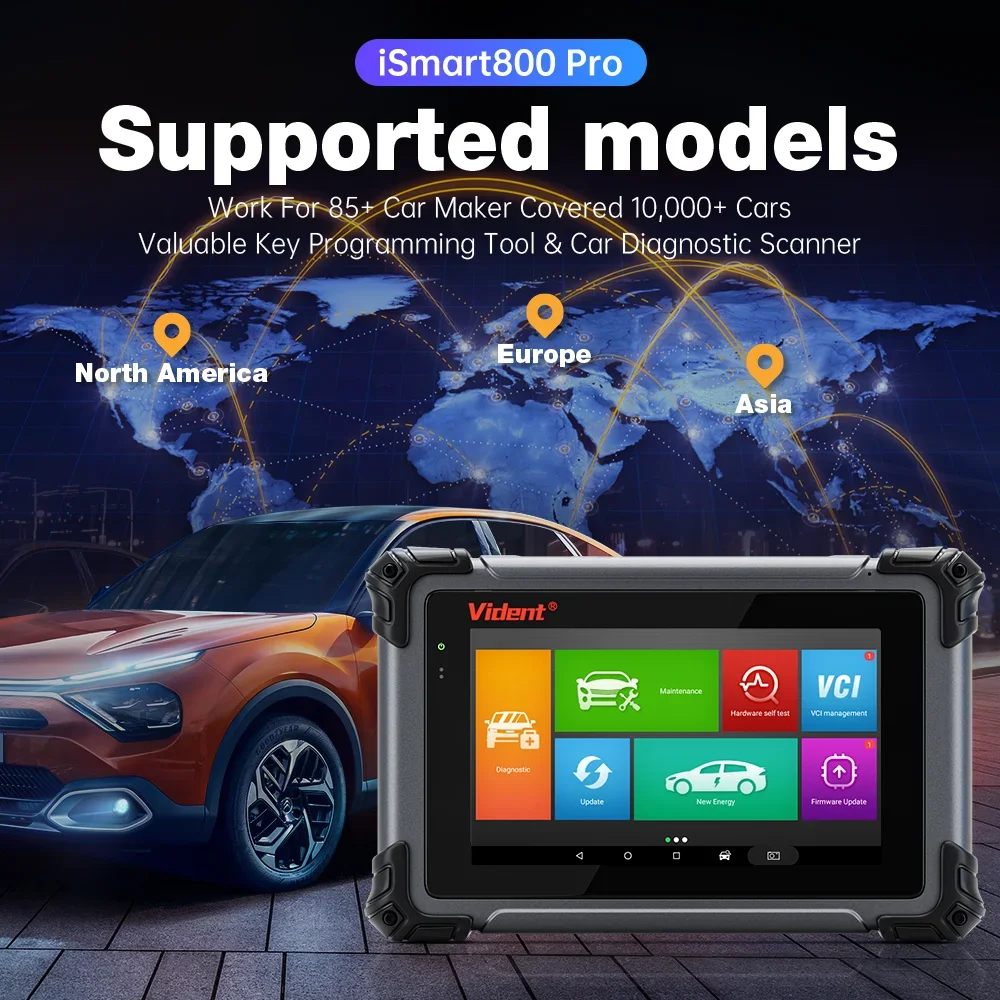 Vident iSmart800Pro Car Scanner All System Diagnosis 40 Reset Function OBDII Full Function Key Fob Programming Scanner Tool