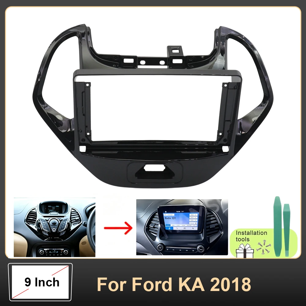 For Ford KA 2018 Car Stereo Radio Fascia 2DIN DVD Frame Dash Kit with Power Cable and Canbus Adapter