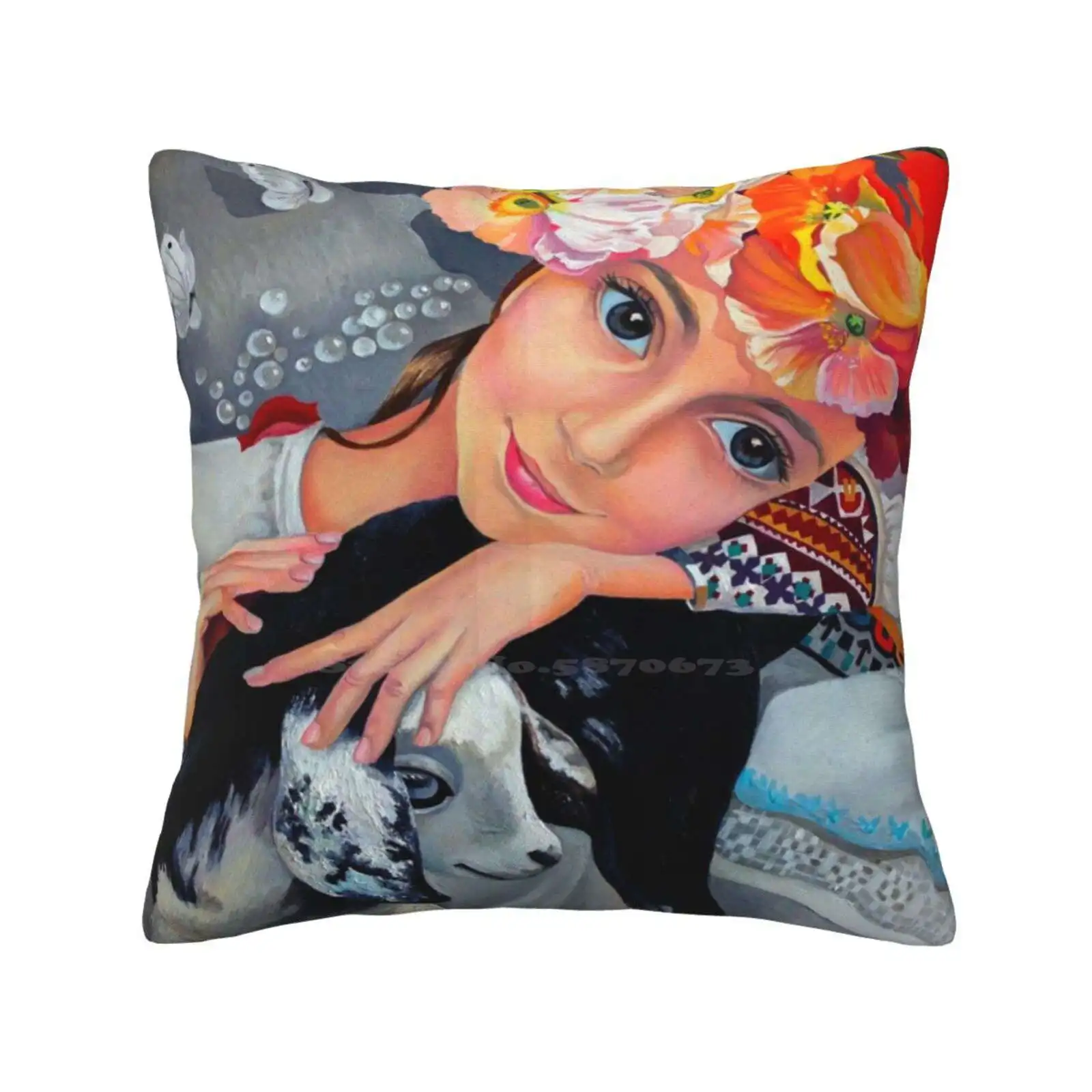 Ukrainian Beauty Throw Cushion Pillow Cover Ukraine Beauty Flowers Spring Summer Lady Tatyanabinovskaart Binovskaartshop