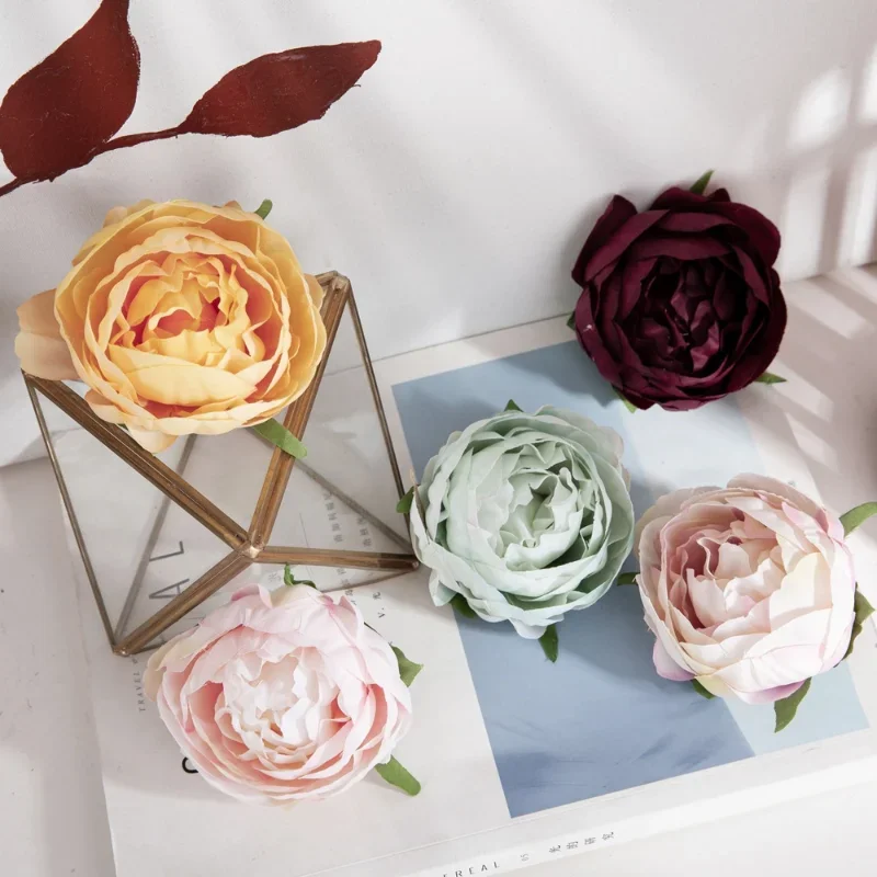 5pcs High Simulation Core Peony Flower Head Silk Flower DIY Wedding Flower Wall Background Aesthetic Room Decoration Silk Rose