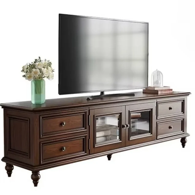 

Luxury 1.8-meter four-cabinet TV cabinet, modern oak gray mahogany rubber, black walnut solid wood home furniture