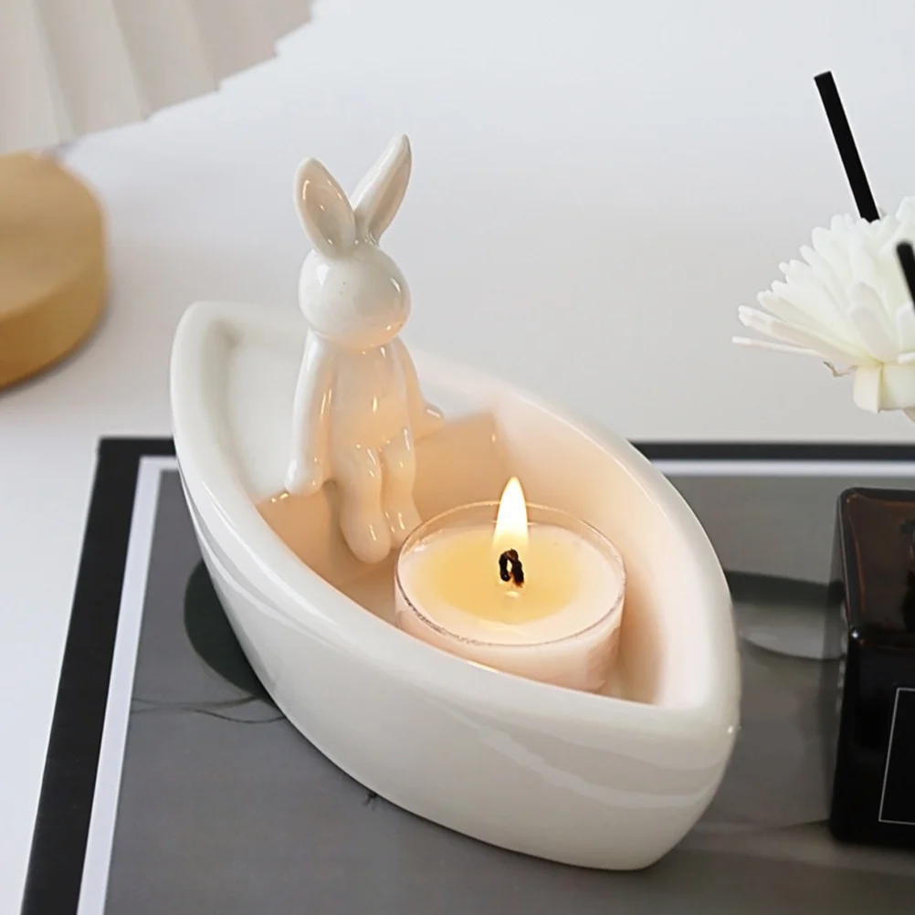 

Cute Ceramic White Rabbit Holder for Home Decor Incense Burner Tabletop Decoration Bunny Animal Lover Gift