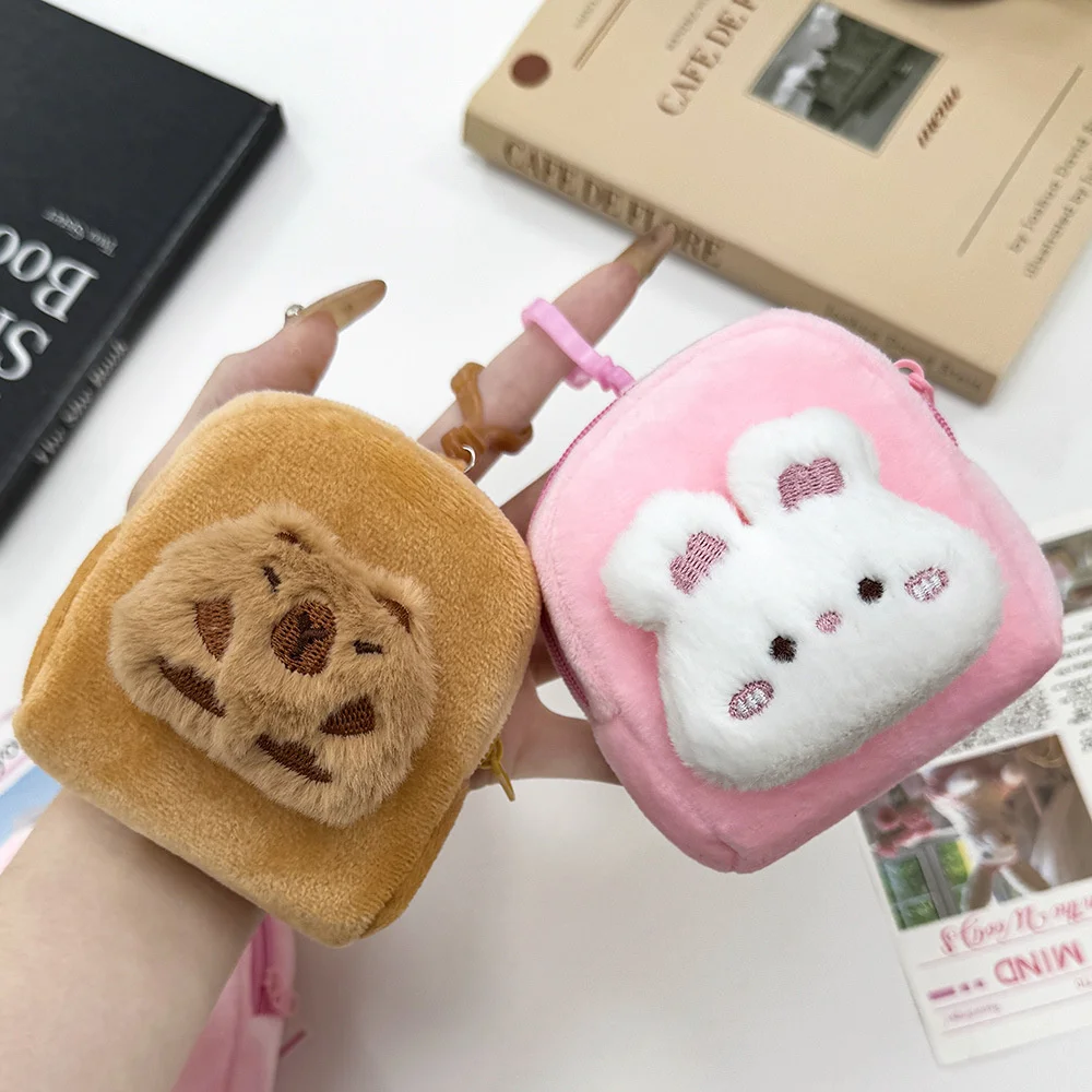 Cartoon Capybara Konijn Pluche Portemonnee Vrouwen Meisjes Leuke Oortelefoon Opbergtas met Sleutelhanger Kleine Portemonnee Tas Hanger Decoratie