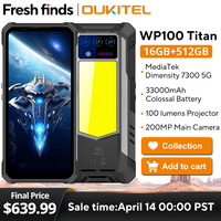 【World premier】Oukitel WP100 Titan Rugged Phone 33000mAh Built-in Projector Camping Light 66W Charger 200MP Camera  CellPhone