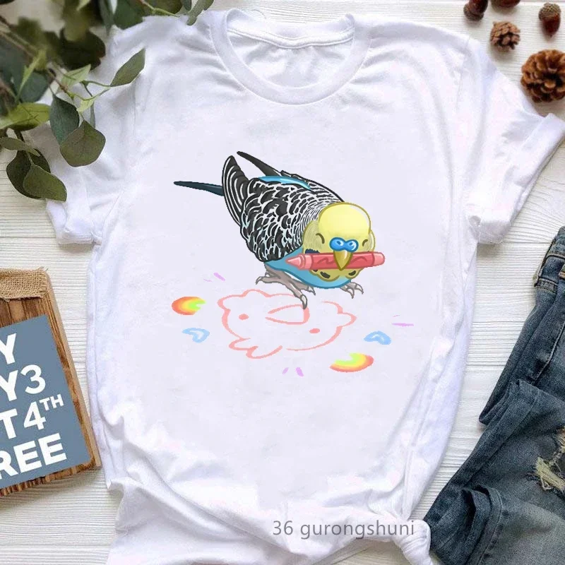 I Just Really Like Cockatiels Ok Graphic Print Tshirt Women Lovely Parrot T Shirt Femme White Short Sleeve Female T-Shirt Tops