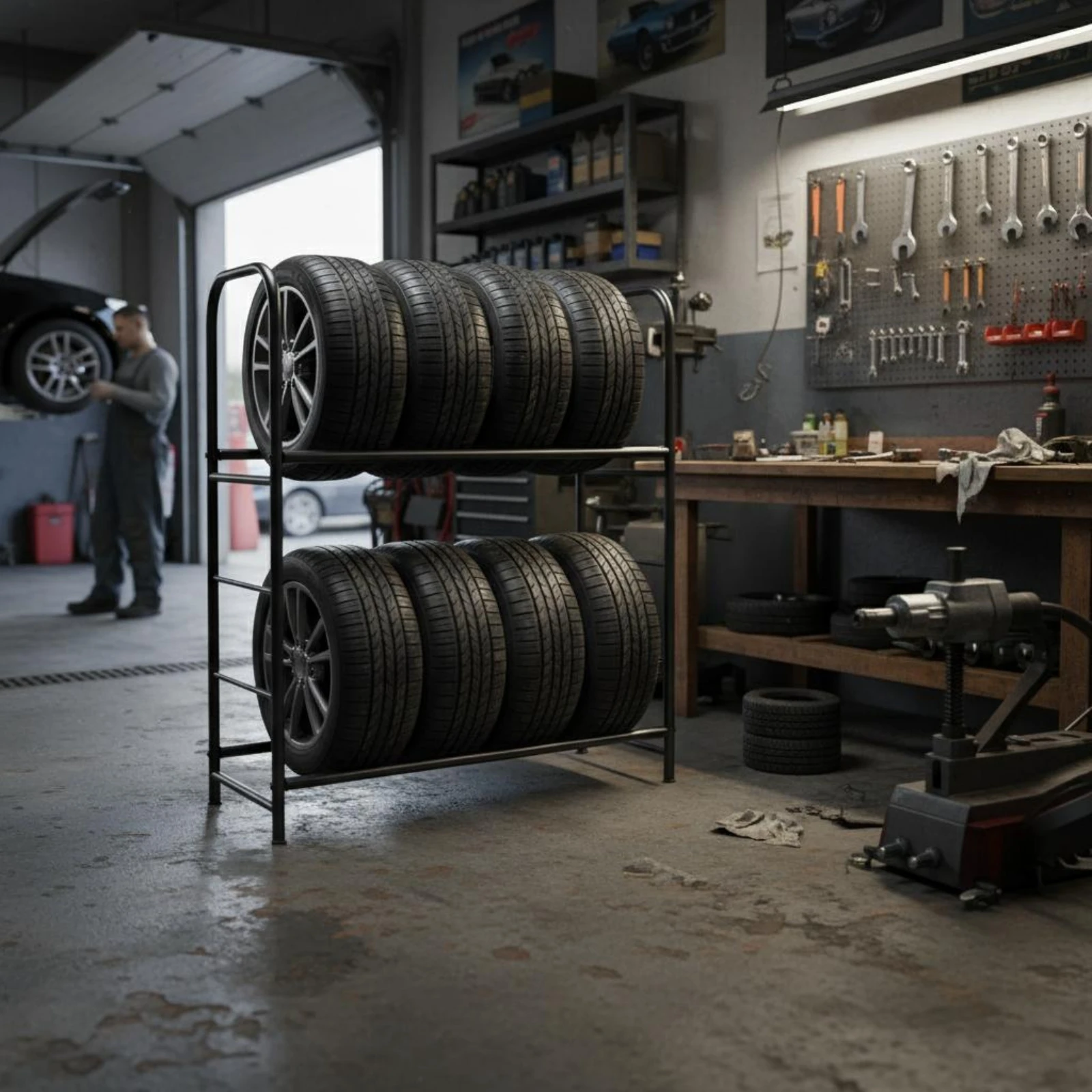 Rolling Tire Display Rack on Wheels Mobile Tire Rack Wheel Rim Organizer Large Capacity Storage System Floor Standing for Garage