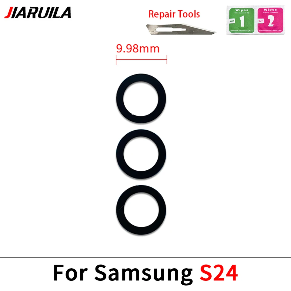 Set de lente de vidrio trasera de cámara + adhesivo para Samsung S24 S23 Plus Ultra Fe, con herramientas de reparación 3