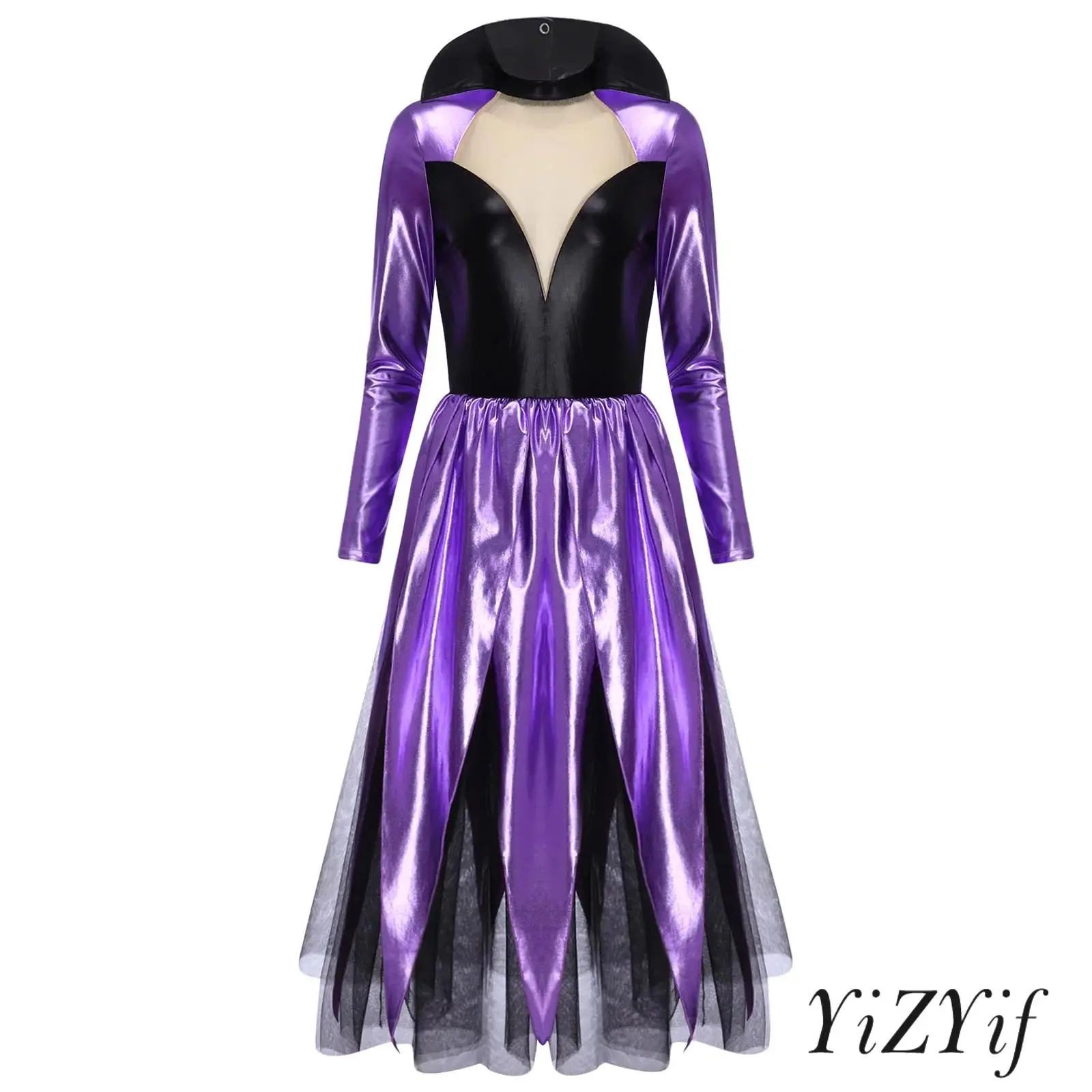 

Women Deep Sea Sorceress Dress Up Costume Shiny Metallic Backless Dress Villain Queen Cosplay Dress for Halloween Carnival Party