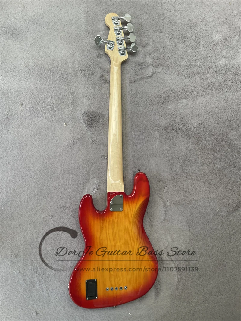 5 Strings Cherry Sunburst Bass Guitar ASH Wood Body Maple Neck Tail Adjustment Yellow Pearl Pickguard Active Battery