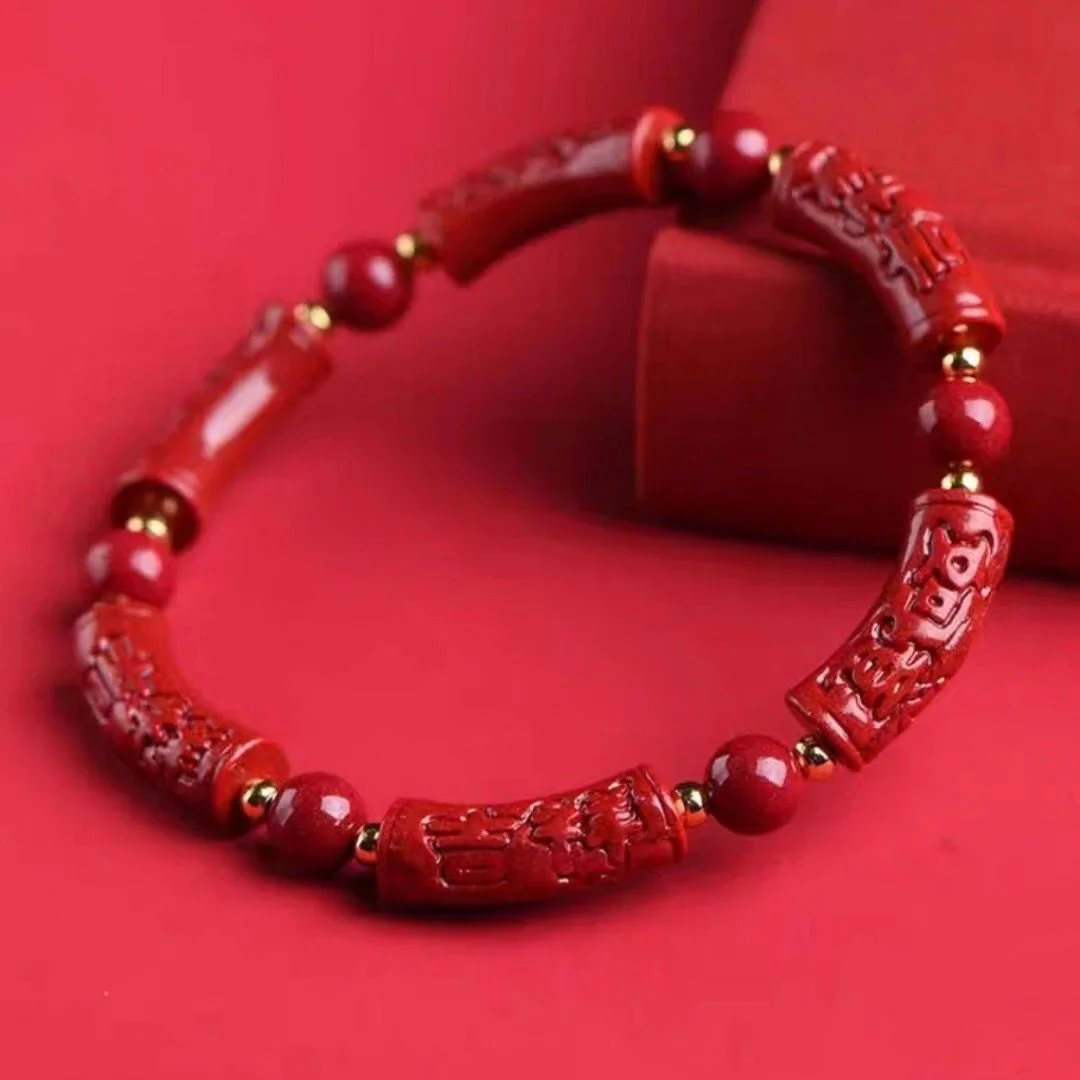 

Customized Natural Red Cinnabar Ruyi Beads Bracelet Jade Round Hand Weaving Jewellery Fashion Man Woman Luck Amulet New