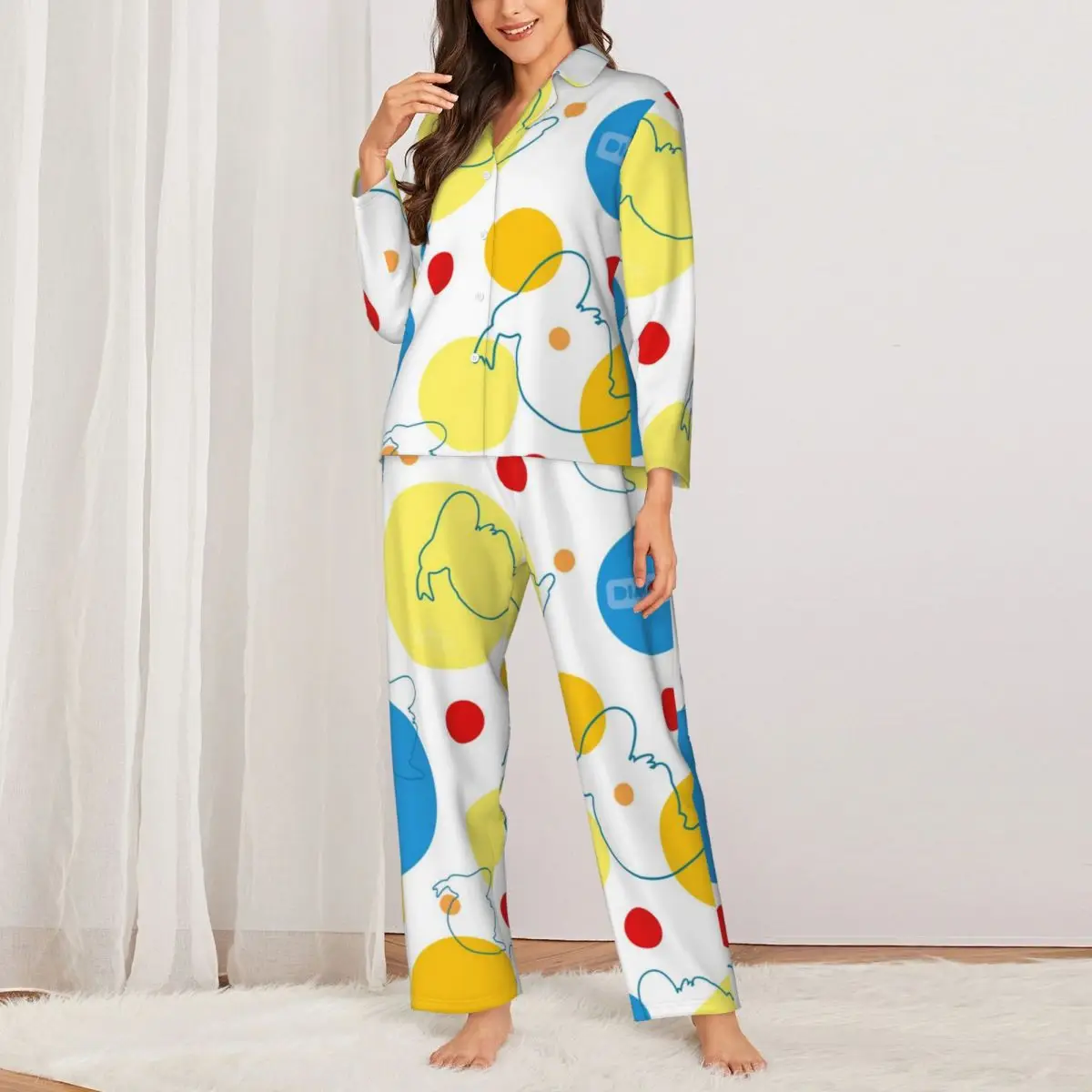 Donald Duck Women's Pajamas Set Button Down Pajama 2 Piece Suit Pyjama Femme Nightwear Loungewear