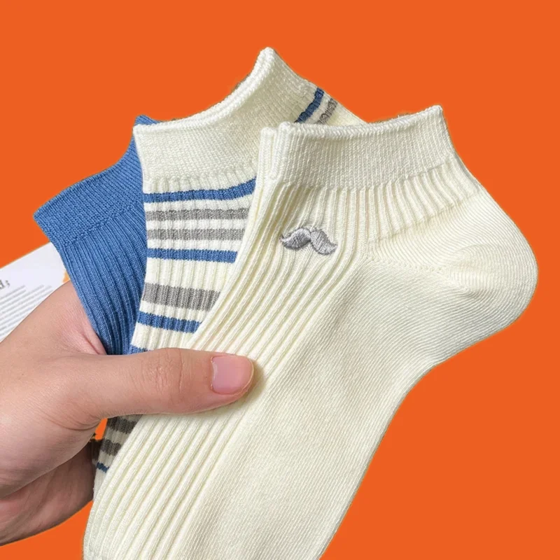 1/3 Pairs New 2024 Striped Cotton Socks Short Socks Men's Deodorant Sweat-absorbent Breathable Low-top Summer Thin Men's Socks