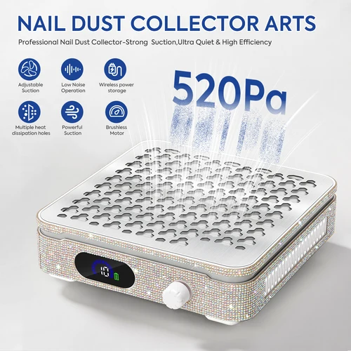 Imagen 2 del producto DianaBeauty-aspiradora de uñas de 4000RPM, recolector de polvo de uñas recargable con batería de 2800mAh y diseño de diamantes de imitación, arte de manicura