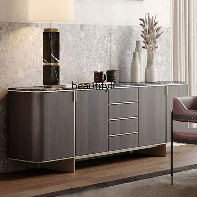

QQItalian Light Luxury Dining Side Cabinet Living Room Against The Wall Marble Porch Cabinet Decorative Locker