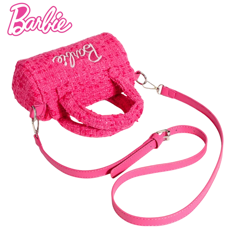 

MINISO Barbie Design Fashion Cylinder Portable Crossbody Bag Small and Portable Barbie Pillow Bag for Girls Fashion Item Gifts