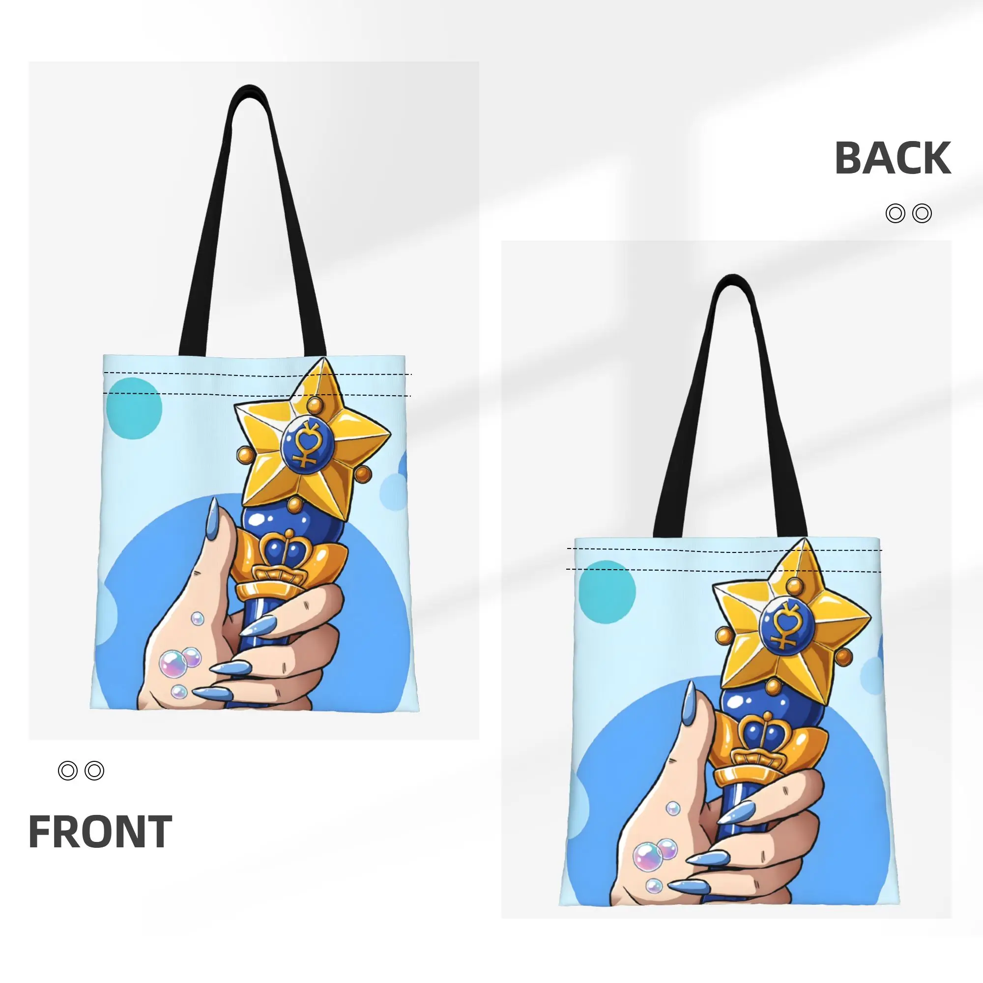 1PC Mercury Staff Canvas Tote Bag Sailor Moon Canvas Tote Bag Perfect for Shopping Grocery Travel & Outdoor