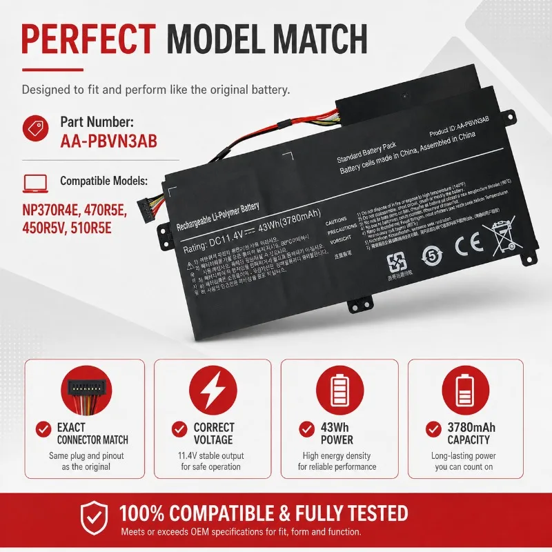 Laptop Replacement Battery AA‑PBVN3AB for Samsung NP370R4E NP470R5E NP450R5V NP510R5E High Capacity Stable Spare Battery