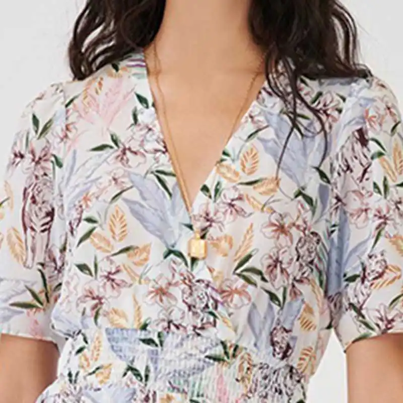 春夏の新作レディースフレンチジャングルプリントカジュアルファッション長袖ハイウエスト花柄通勤スタイルフェアリースカートドレス