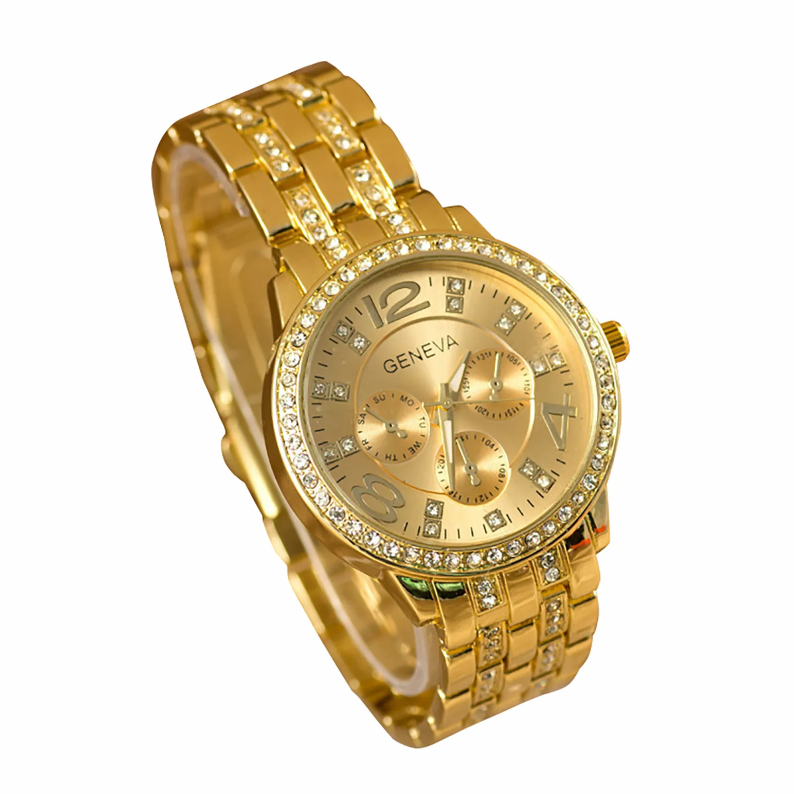 Female Fashionable Exquisite And Versatile Simple Business Alloy Stainless Steel Band With Diamond Quartz Round Wrist Watch